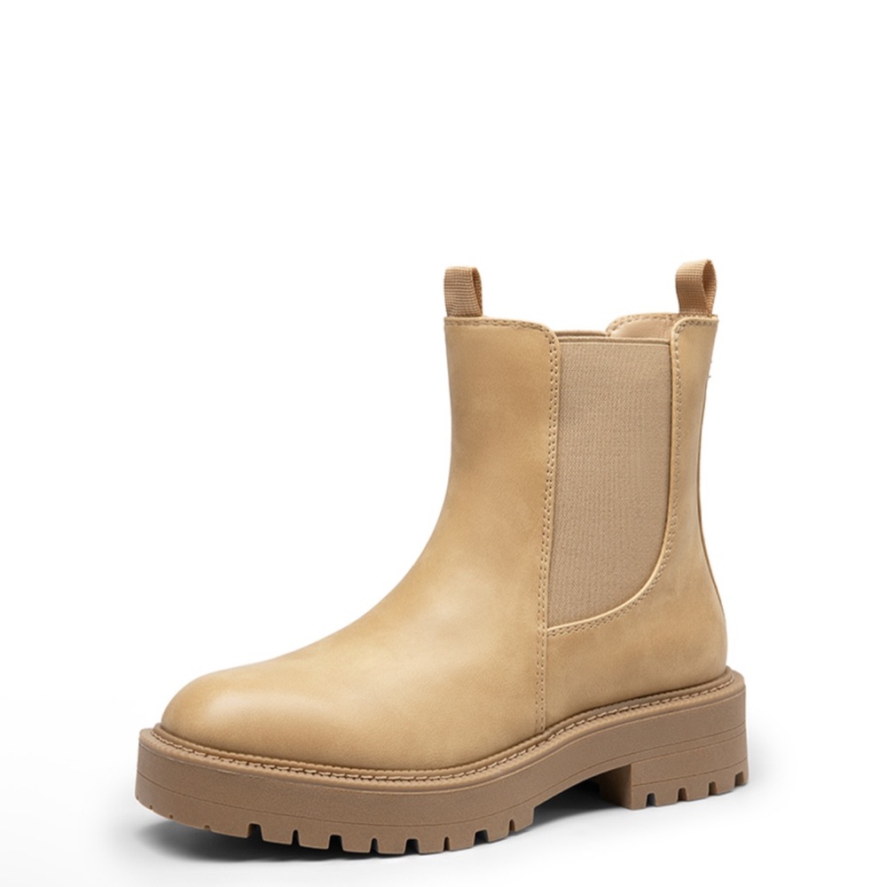 Dream Pairs Ankle Boot Chelsea lug Boots Block Heel Platform Booties Tan size 9
